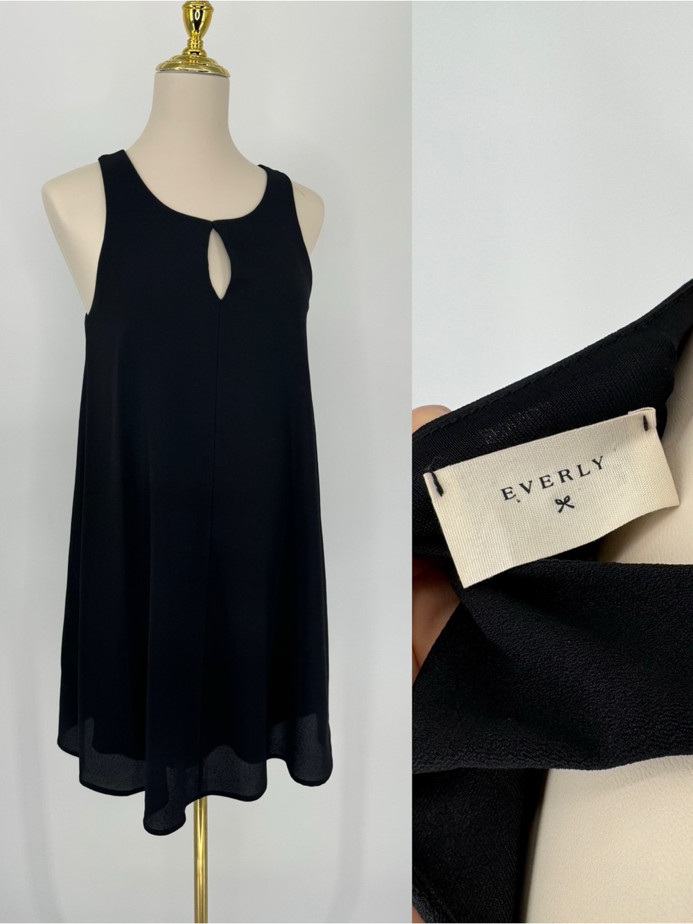 Everly, Black Keyhole Sleeveless Mini Dress, Size S‎